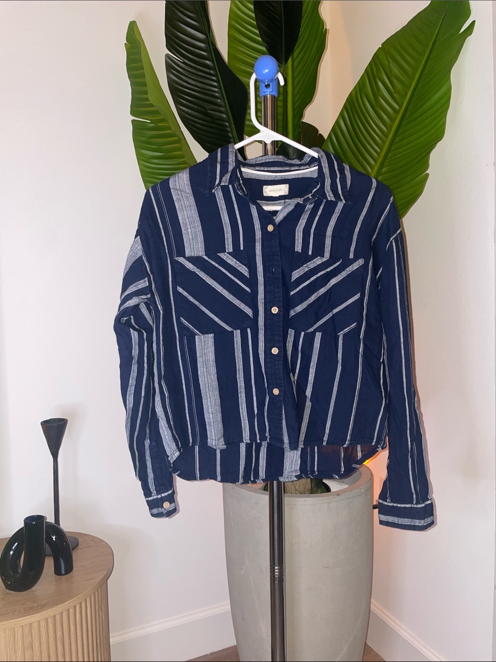 Striped Navy Button-Front Women’s Top